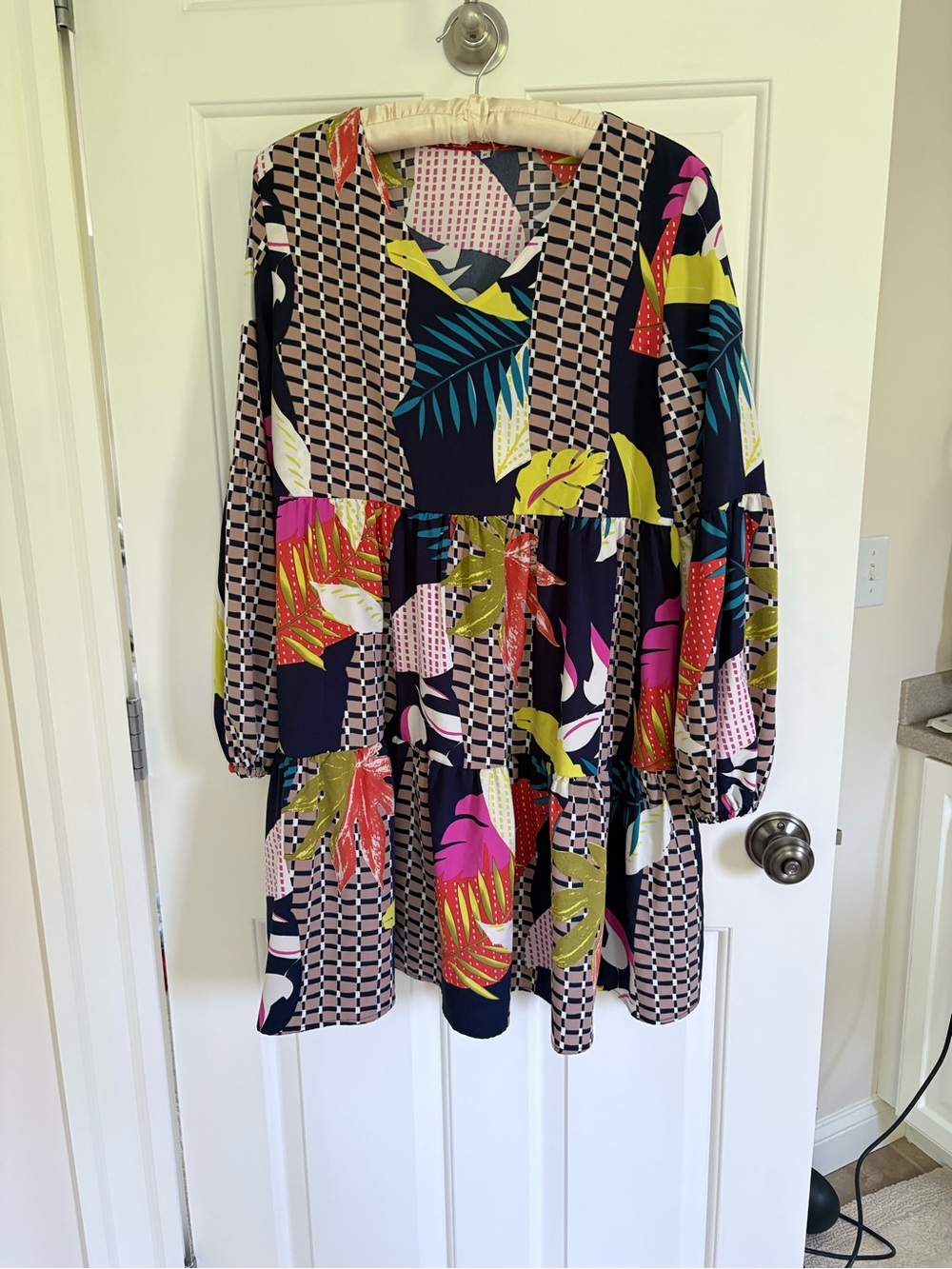 Vibrant Floral Tiered Dress in Navy, Pink & Lime